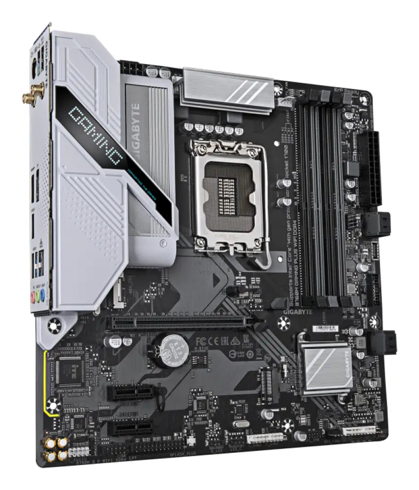 GIGABYTE B760M GAMING PLUS WIFI DDR4 Placa base - Compatible con procesadores Intel Core de 14ª generación. VRM de 4+1+1 fases. hasta 5333 MHz DDR4 (OC). 2xPCIe 4.0 M.2. Wi-Fi 6. LAN 1 GbE. USB 3.2 Gen 1 - detalle