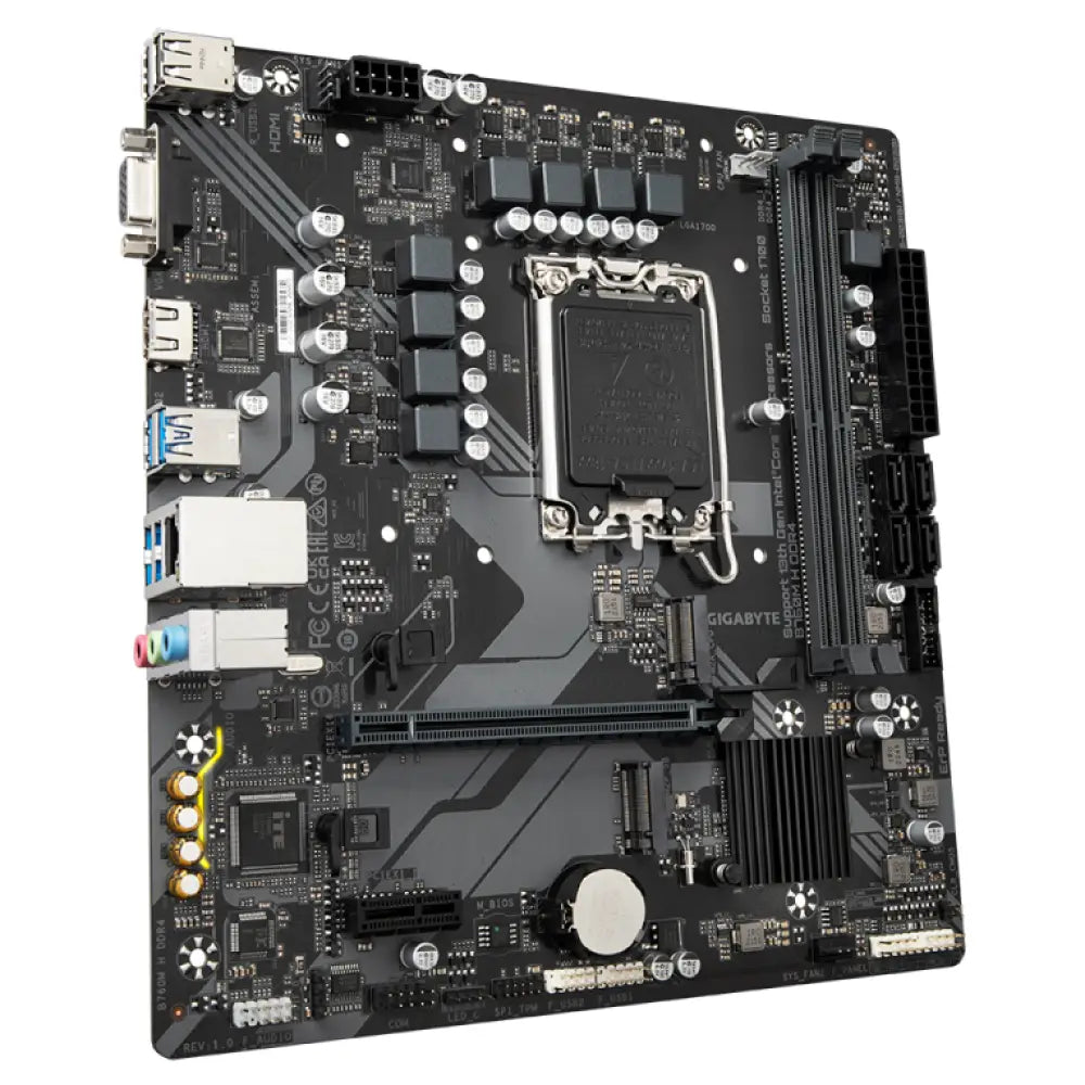 GIGABYTE B760M H DDR4 Placa base - Soporta CPUs Intel Core de 14ª generación. VRM digital de 6+1+1 fases. hasta 3200MHz DDR4 (OC). 2xPCIe 4.0 M.2. GbE LAN. USB 3.2 Gen1 - detalle