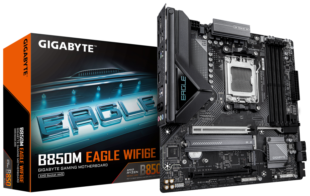 GIGABYTE B850M EAGLE WIFI6E Placa Base - Procesadores AMD Ryzen Serie 9000. VRM digital de 8+2+2 fases. hasta 8200MHz DD