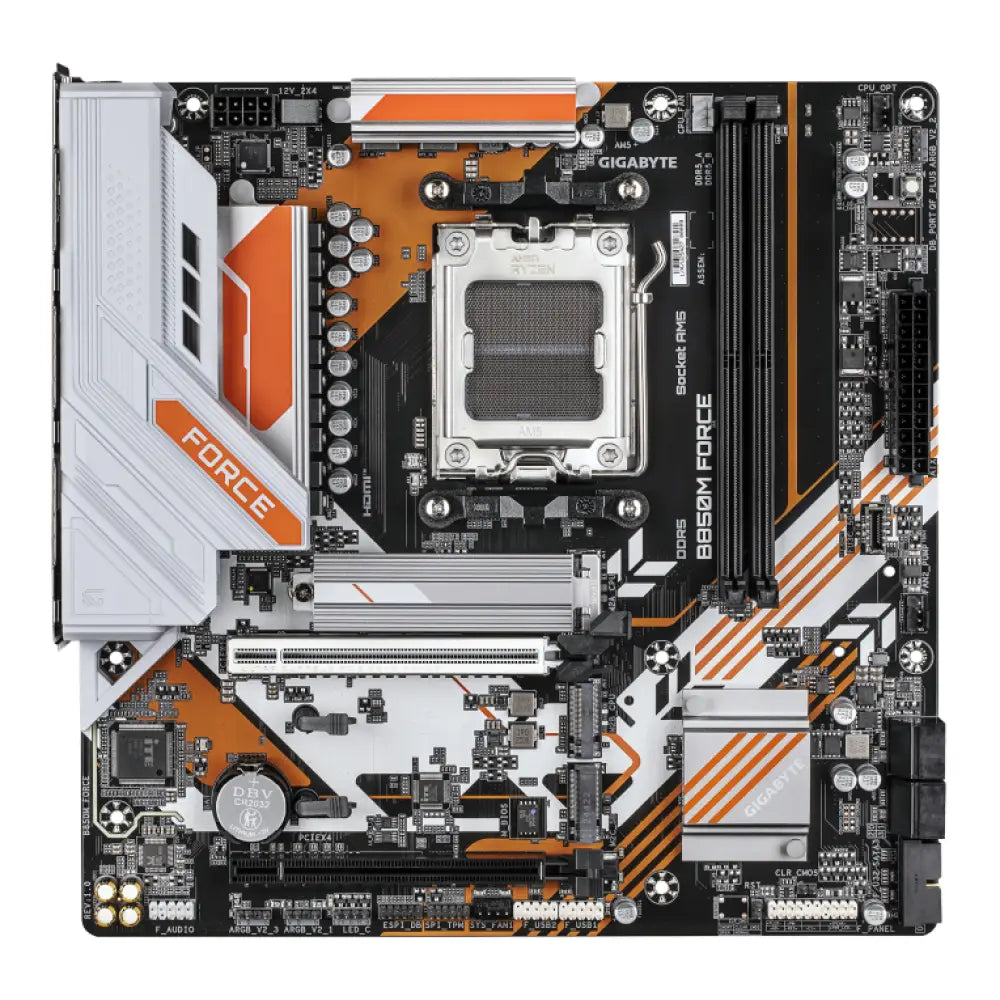 GIGABYTE B850M FORCE Placa Base - Compatible con procesadores AMD Ryzen serie 9000. VRM digital de 8+2+2 fases. hasta 9600 MHz DDR5 (OC). 1 x M.2 PCIe 5.0 + 2 x M.2 PCIe 4.0. LAN 2.5 GbE. USB 3.2 Gen 2 - detalle