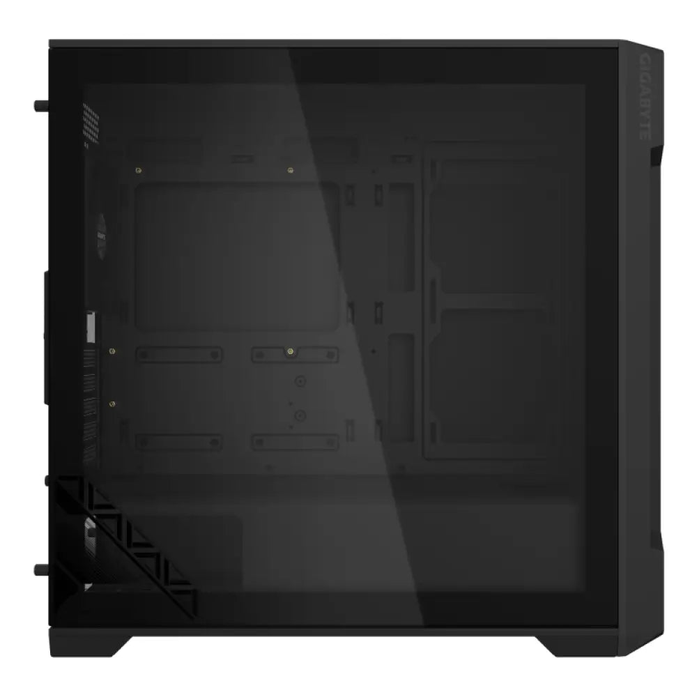Chasis PC GIGABYTE C102 GLASS Midi Tower negro con panel lateral de vidrio y diseño moderno para ensamblaje de computadores.