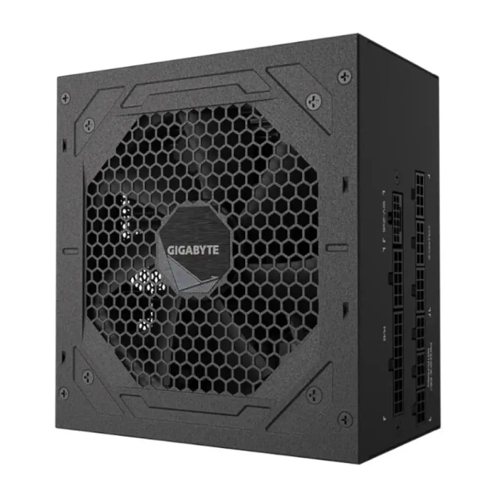 Fuente de alimentación GIGABYTE GP-UD1000GM PG5 V2 de 1000W, vista de la carcasa y cables conectados.