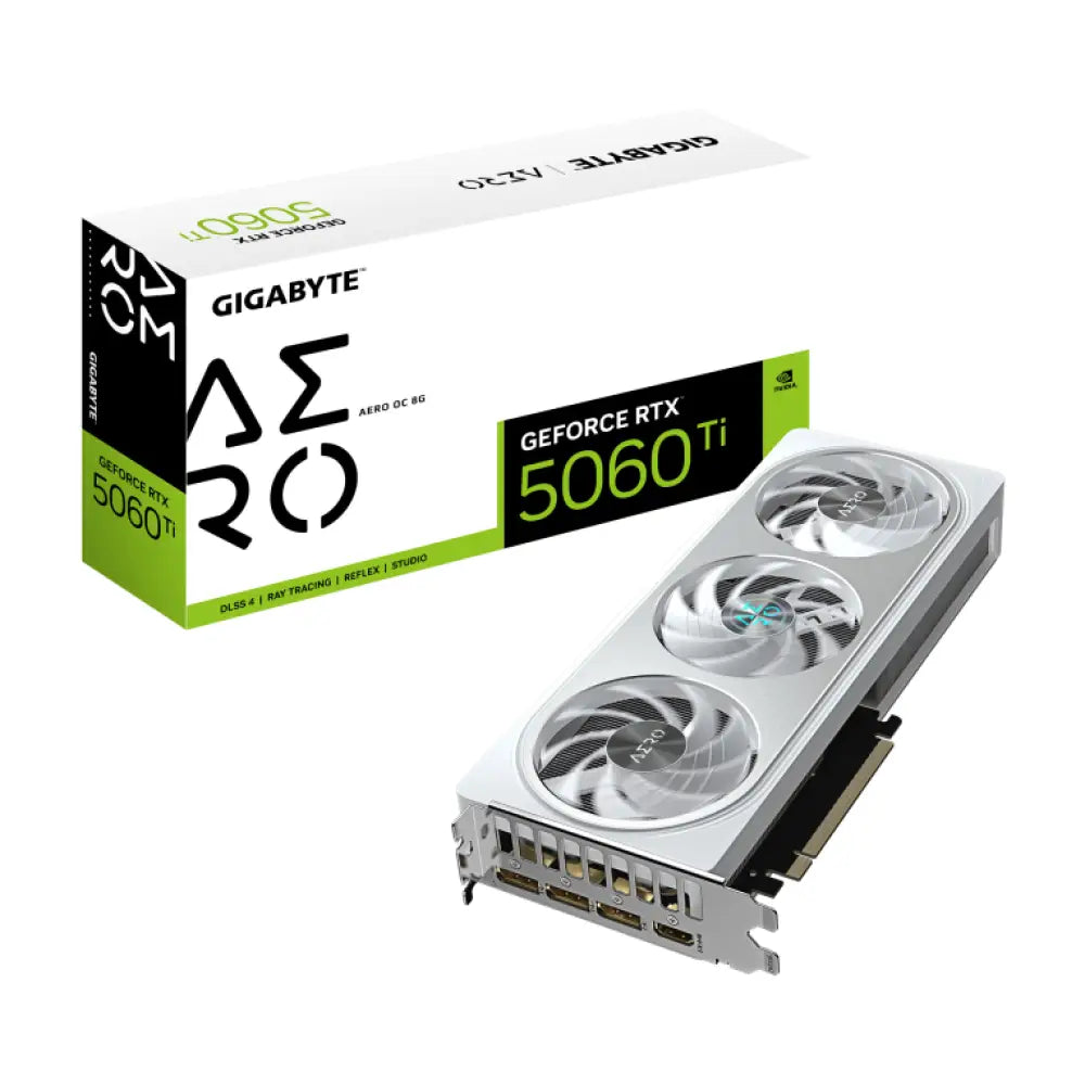 GIGABYTE GeForce RTX 5060 Ti AERO OC 8G Tarjeta Gráfica - 8 GB GDDR7. 128 bits. PCI-E 5.0. 2647 MHz Frecuencia del núcle