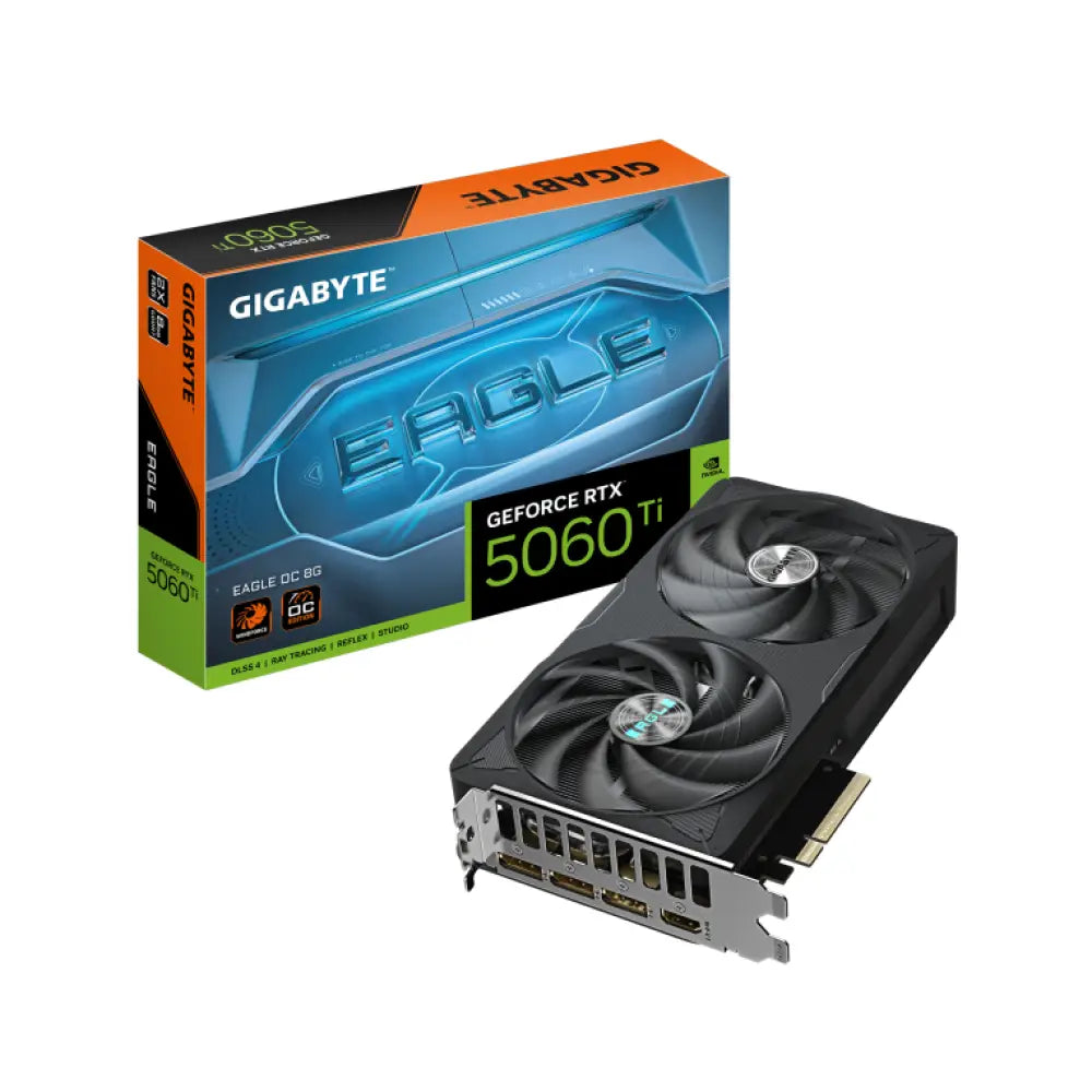 GIGABYTE GeForce RTX 5060 Ti EAGLE OC 8G Tarjeta Gráfica - 8 GB GDDR7. 128 bits. PCI-E 5.0. 2617 MHz Frecuencia del núcl