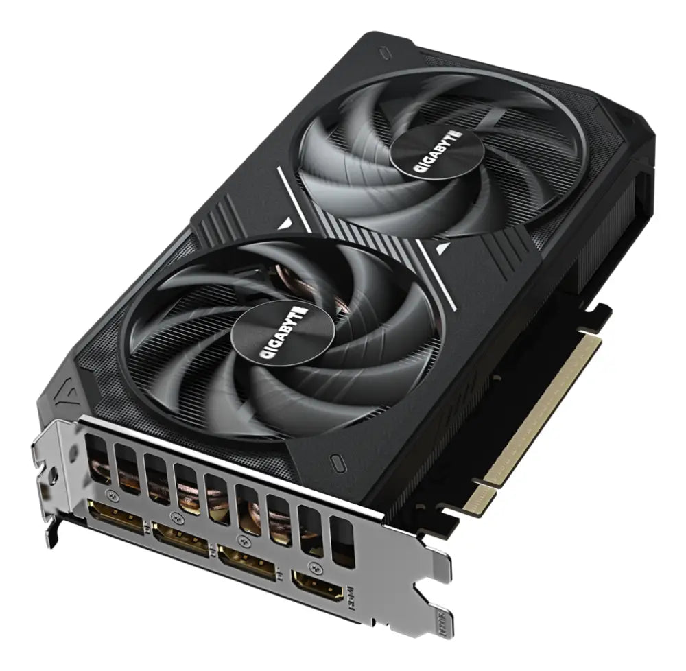 Tarjeta gráfica GIGABYTE GeForce RTX 5060 Ti WINDFORCE MAX OC de 8GB, con disipador y ventiladores visibles en la imagen.