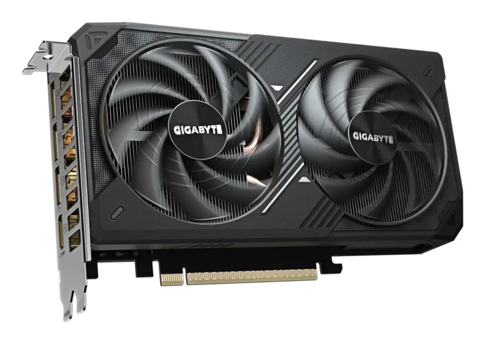 Tarjeta gráfica GIGABYTE GeForce RTX 5060 Ti WINDFORCE MAX OC de 8GB con disipador y ventiladores para gaming y rendimiento.