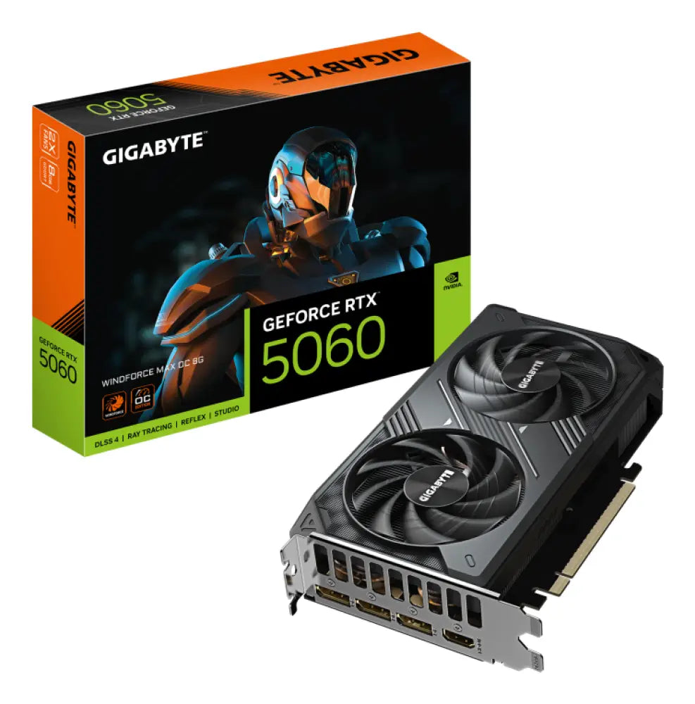 GIGABYTE GeForce RTX 5060 WINDFORCE MAX OC 8G Tarjeta Gráfica - 8 GB GDDR7. 128 bits. PCI-E 5.0. 2512 MHz Frecuencia del