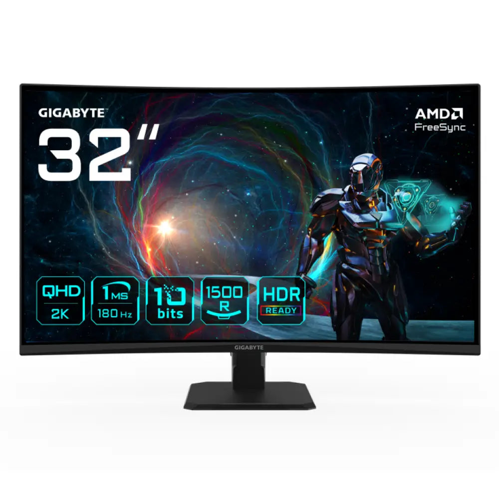GIGABYTE GS32QCA 31.5" Monitor Curvo para Gaming QHD - 2560 x 1440. 180Hz. 1ms. 250 cd/m². FreeSync. HDR Ready. HDMI 2.0
