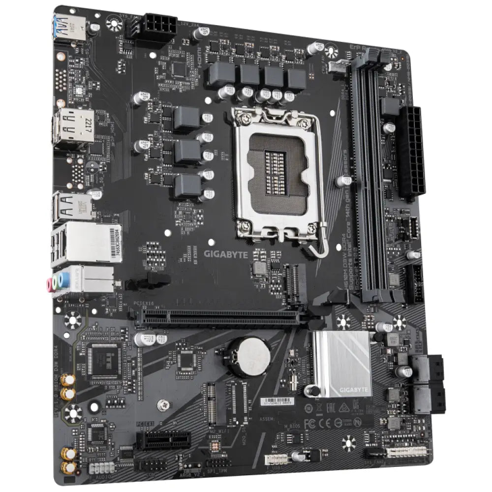 Placa base GIGABYTE H610M D3W DDR4 para Intel LGA 1700, micro ATX, con puertos y conectores visibles.
