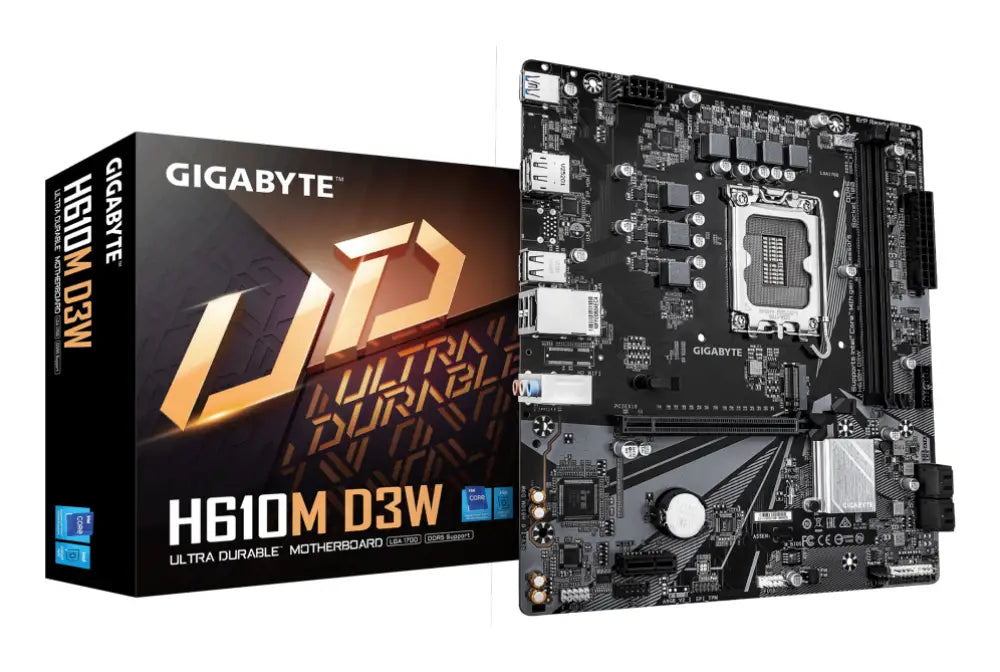 GIGABYTE H610M D3W Placa Base - Compatible con procesadores Intel Core de 14ª generación. VRM de 5+1+1 fases. hasta 5600MHz DDR5. 1xPCIe 3.0 M.2. LAN 1GbE. USB 3.2 Gen 1 - detalle