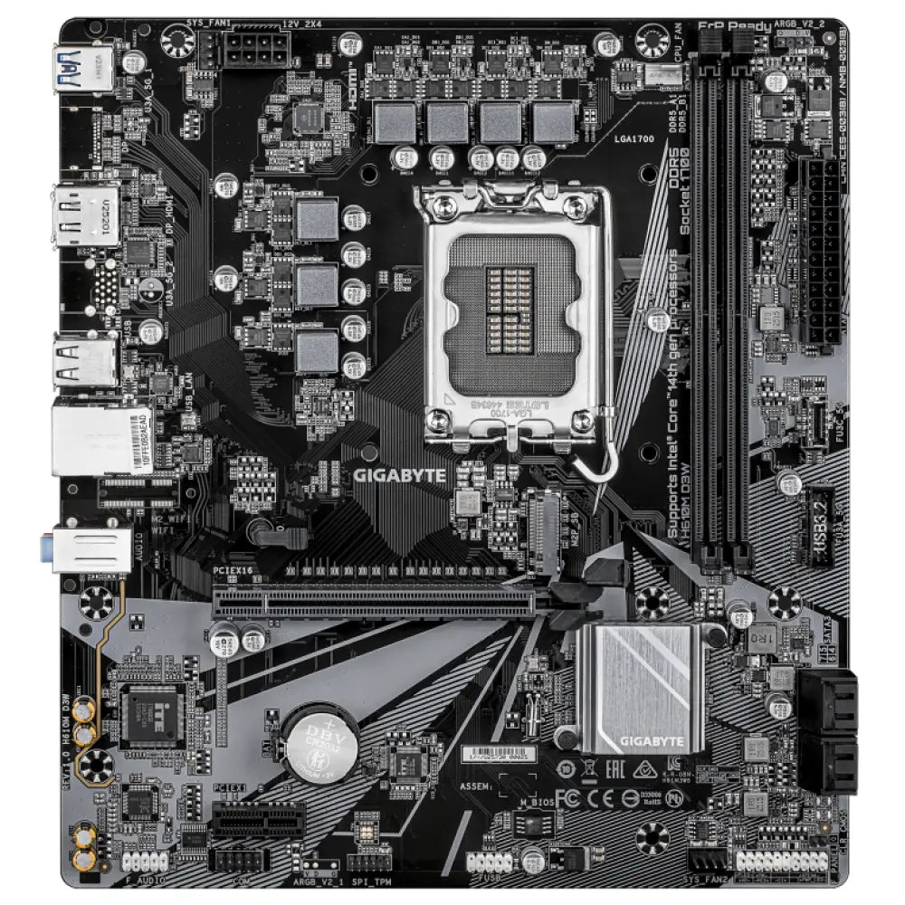 GIGABYTE H610M D3W Placa Base - Compatible con procesadores Intel Core de 14ª generación. VRM de 5+1+1 fases. hasta 5600MHz DDR5. 1xPCIe 3.0 M.2. LAN 1GbE. USB 3.2 Gen 1 - detalle