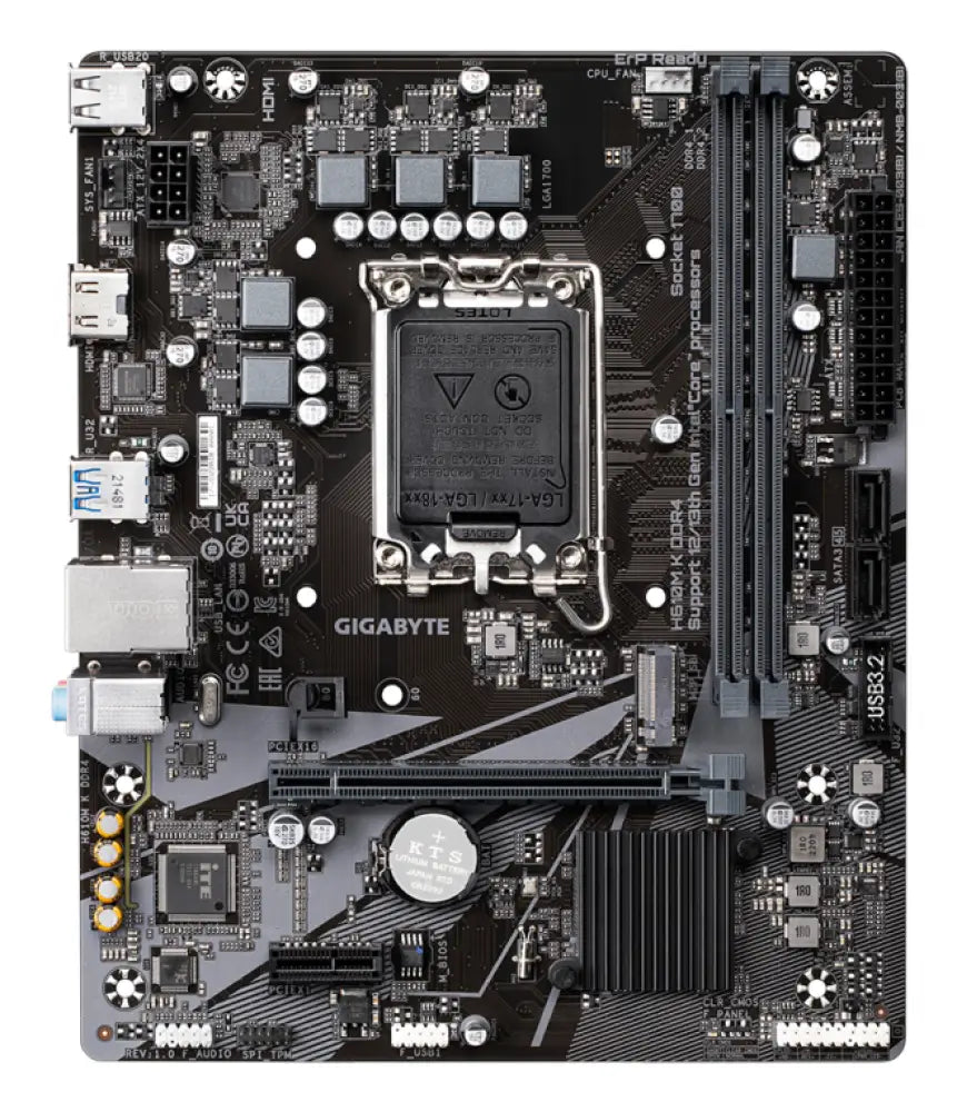 GIGABYTE H610M K DDR4 Placa base - Compatible con procesadores Intel Core 14th Gen CPUs. 3+1+1 Phases Hybrid Power Design. up to 3200MHz DDR4. 1xPCIe 3.0 M.2. GbE LAN. USB 3.2 Gen 1 - detalle