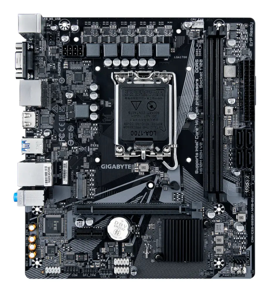 GIGABYTE H610M S2H V2 Placa base - Soporta CPUs Intel Core de 14ª generación. 4+1+1 Fases Híbridas VRM Digital. hasta 5600MHz DDR5. 1xPCIe 3.0 M.2. GbE LAN. USB 3.2 Gen 1 - detalle