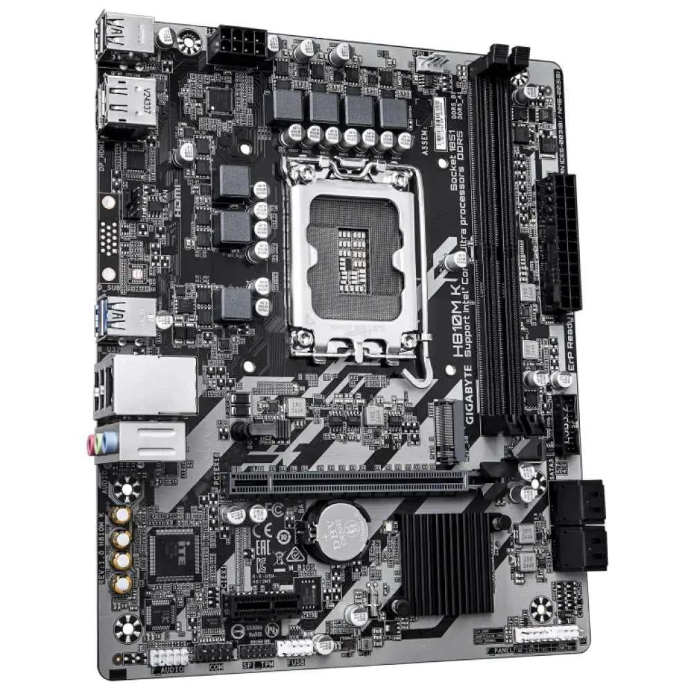 GIGABYTE H810M K Placa Base - Procesadores Intel Core Ultra (Serie 2). VRM de 3+1+2 fases. hasta 6400 MHz DDR5. 1 x M.2 PCIe 4.0. LAN 1 GbE. USB 3.2 Gen 1 - detalle