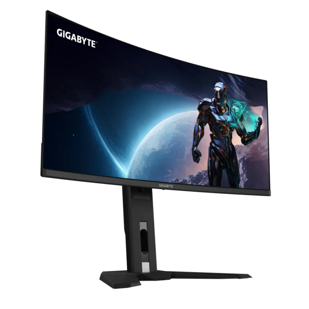 GIGABYTE Monitor de juegos curvo OLED WQHD MO34WQC2 de 34" - 3440 x 1440. 240Hz. 0.03ms. KVM. 250 cd/m². FreeSync Premium Pro. DisplayHDR True Black 400. HDMI 2.1. Displayport 1.4 - detalle