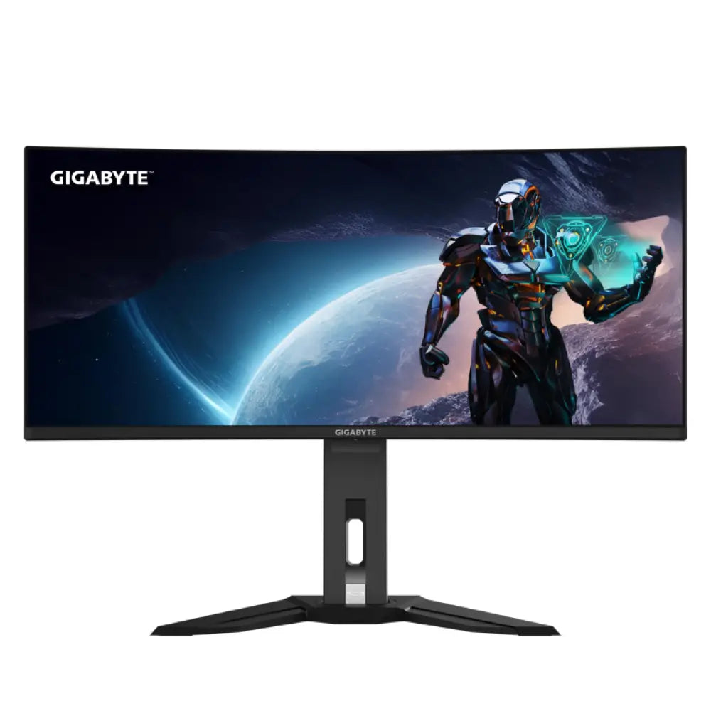 GIGABYTE Monitor de juegos curvo OLED WQHD MO34WQC2 de 34" - 3440 x 1440. 240Hz. 0.03ms. KVM. 250 cd/m². FreeSync Premium Pro. DisplayHDR True Black 400. HDMI 2.1. Displayport 1.4 - detalle