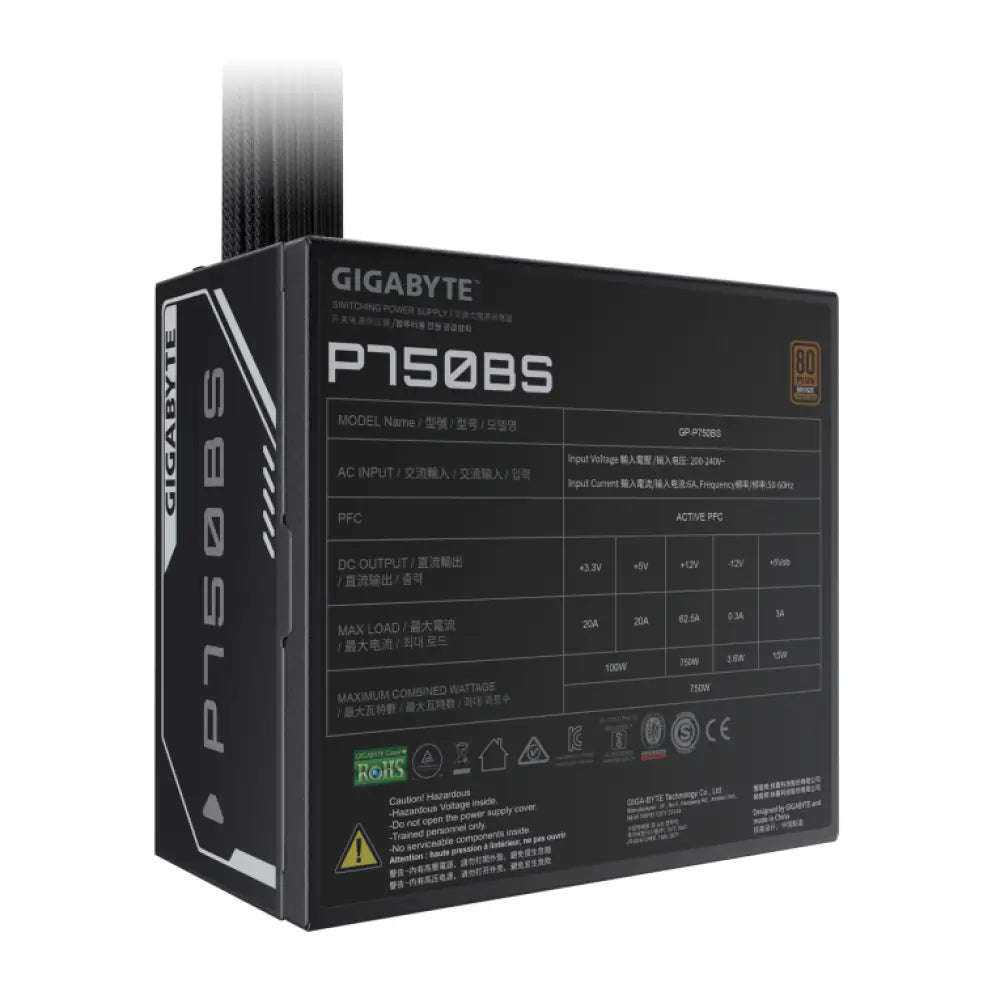 GIGABYTE P750BS Fuente de Alimentación - PCI-E 6+2 Pin x 4. 80 PLUS Bronze. Ventilador de 120 mm. Compatible con ATX. Enchufe EU - detalle