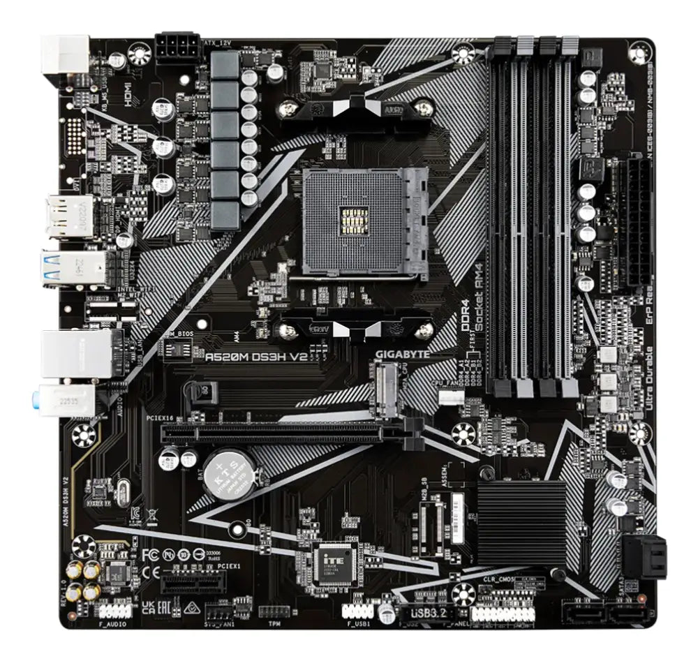 GIGABYTE Placa base A520M DS3H V2 - Soporta CPUs AMD Ryzen serie 5000 AM4. hasta 4733 MHz DDR4 (OC). PCIe 3.0 x16. LAN GbE. USB 3.2 Gen 1 - detalle