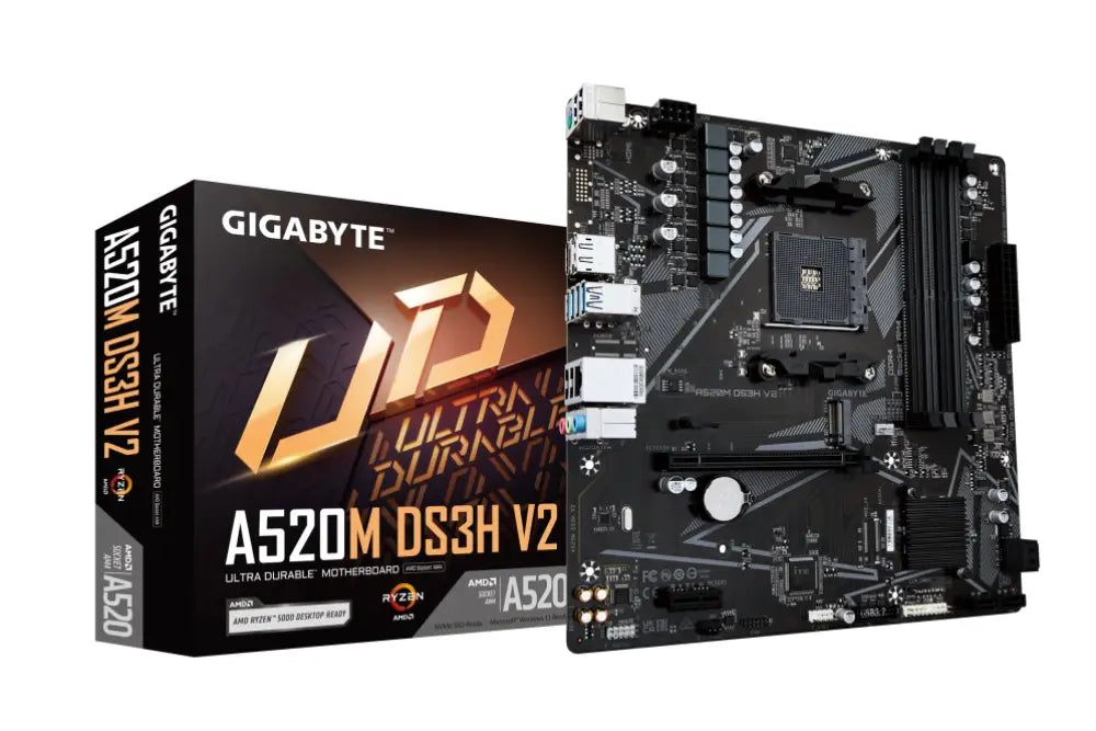 GIGABYTE Placa base A520M DS3H V2 - Soporta CPUs AMD Ryzen serie 5000 AM4. hasta 4733 MHz DDR4 (OC). PCIe 3.0 x16. LAN G