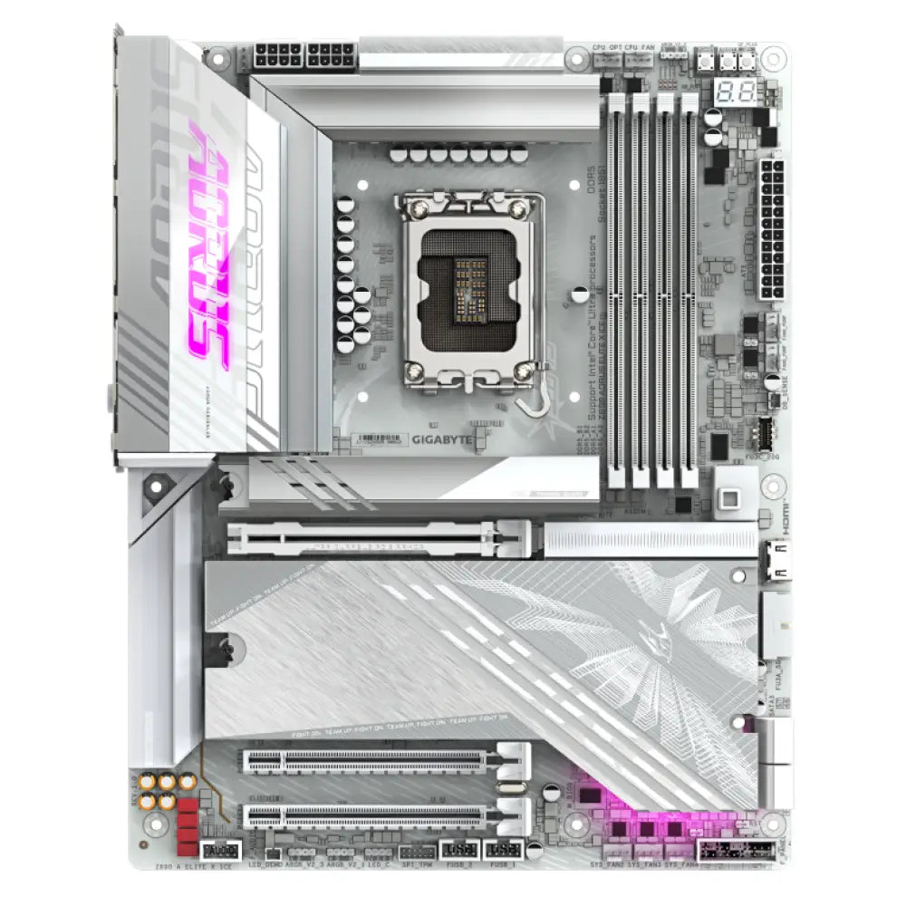 GIGABYTE Placa base Z890 AORUS ELITE X ICE - Compatible con CPUs Intel Core Ultra (Serie 2). VRM de 16+1+2 fases. hasta 9500MHz DDR5 (OC). 1xPCIe 5.0 + 4xPCIe 4.0. Wi-Fi 7. LAN 2.5GbE. Thunderbolt 4 - detalle