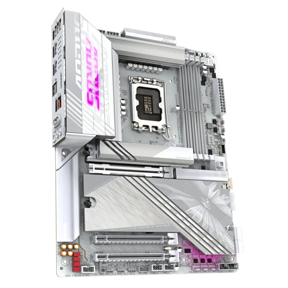 GIGABYTE Placa base Z890 AORUS ELITE X ICE - Compatible con CPUs Intel Core Ultra (Serie 2). VRM de 16+1+2 fases. hasta 9500MHz DDR5 (OC). 1xPCIe 5.0 + 4xPCIe 4.0. Wi-Fi 7. LAN 2.5GbE. Thunderbolt 4 - detalle