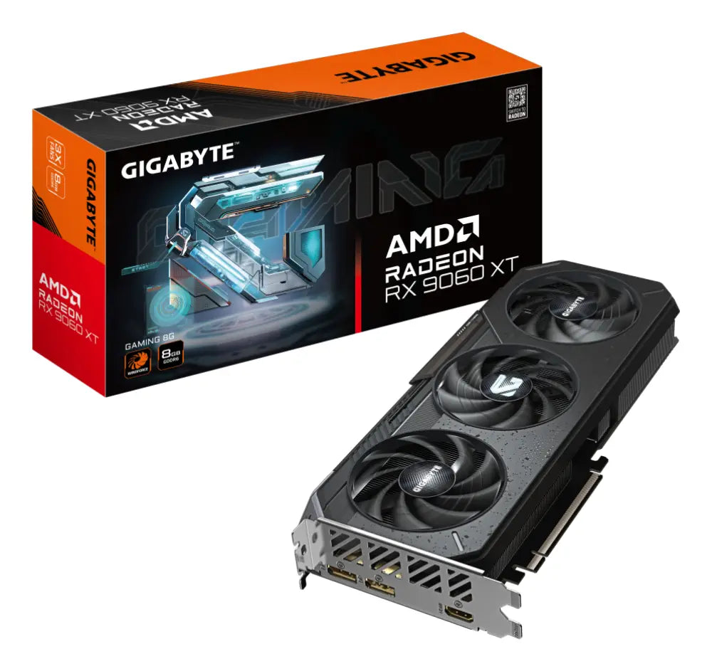 GIGABYTE Radeon RX 9060 XT GAMING 8G Tarjeta Gráfica - 8GB GDDR6. 128bit. PCI-E 5.0. 3130 MHz Frecuencia del núcleo. 2 x