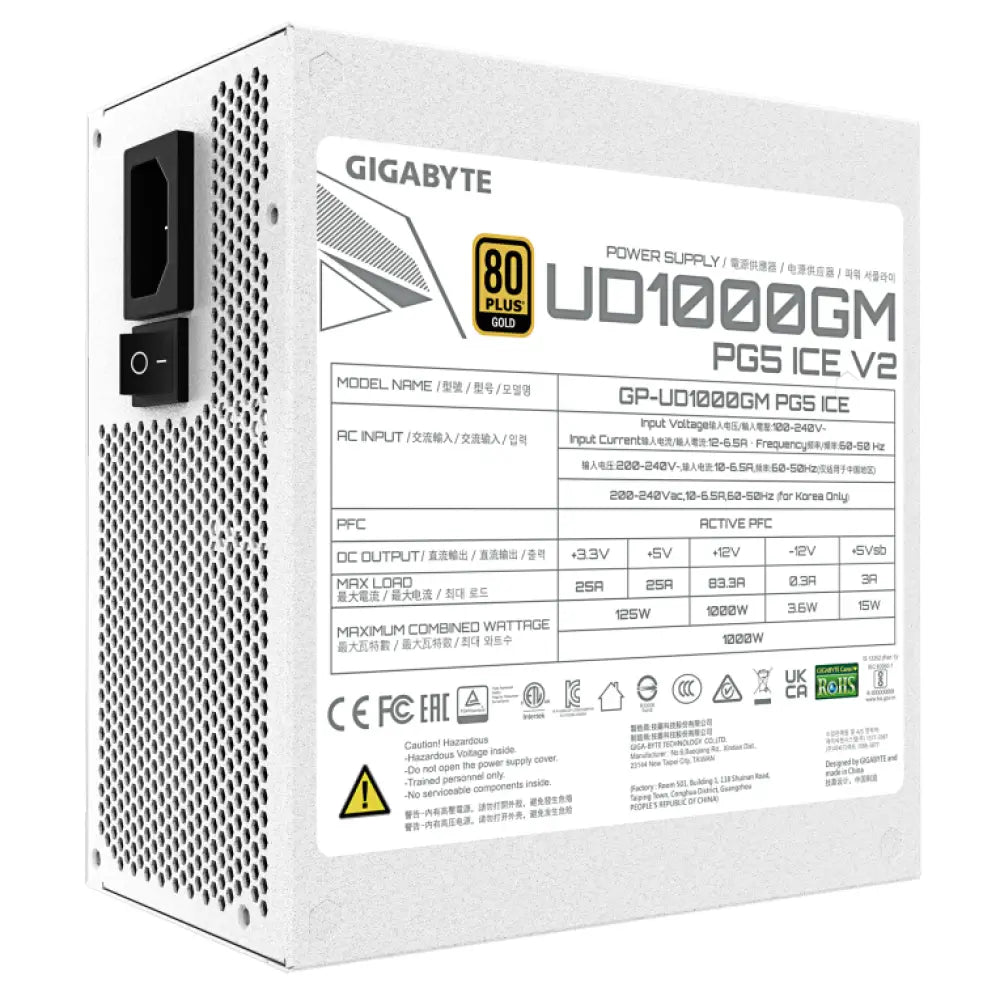 GIGABYTE UD1000GM PG5 V2 ICE unidad de fuente de alimentación 1000 W 20+4 pin ATX Blanco - detalle