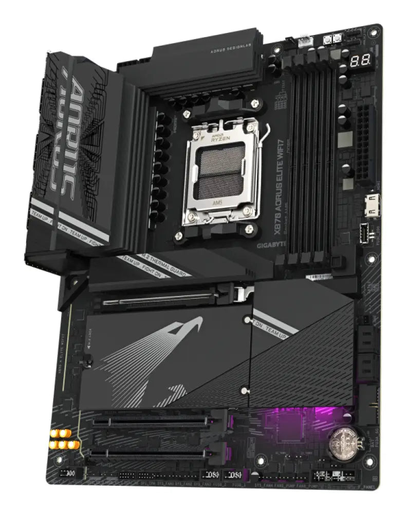 GIGABYTE X870 AORUS ELITE WIFI7 Placa Base - Compatible con CPUs AMD Ryzen 9000. 16+2+2 fases VRM. hasta 8000MHz DDR5 (OC). 3xPCIe 5.0 + 1xPCIe 4.0. Wi-Fi 7. LAN 2.5GbE. USB 4 - detalle