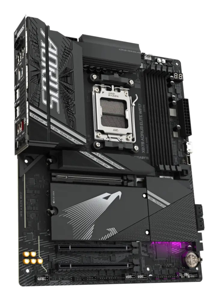 GIGABYTE X870 AORUS ELITE WIFI7 Placa Base - Compatible con CPUs AMD Ryzen 9000. 16+2+2 fases VRM. hasta 8000MHz DDR5 (OC). 3xPCIe 5.0 + 1xPCIe 4.0. Wi-Fi 7. LAN 2.5GbE. USB 4 - detalle