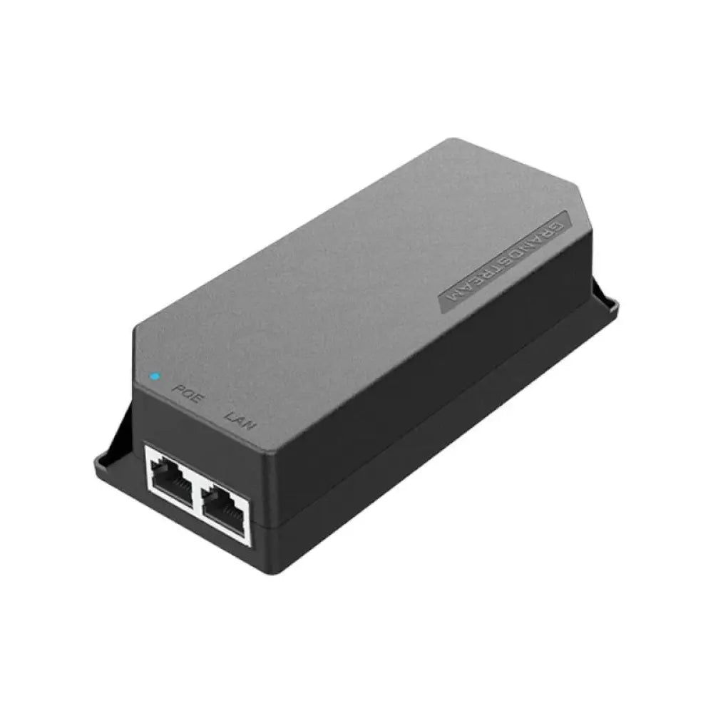 Inyector PoE Grandstream GS-POE15W-MG con cable Ethernet rojo 1x2.5 LAN para alimentación de red.