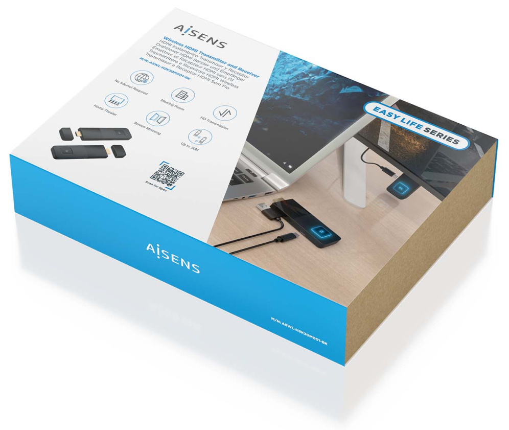 HDMI INALAMBRICO AISENS 1080P 30M NEGRO - detalle