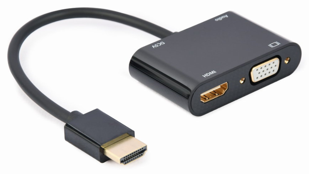 HDMI MACHO A HDMI HEMBRA + VGA HEMBRA + CABLE ADAPTADOR DE AUDIO NEGRO - detalle