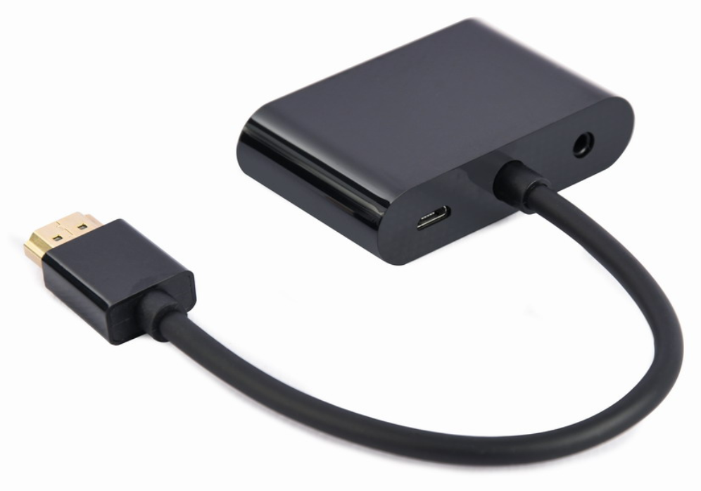 HDMI MACHO A HDMI HEMBRA + VGA HEMBRA + CABLE ADAPTADOR DE AUDIO NEGRO - detalle