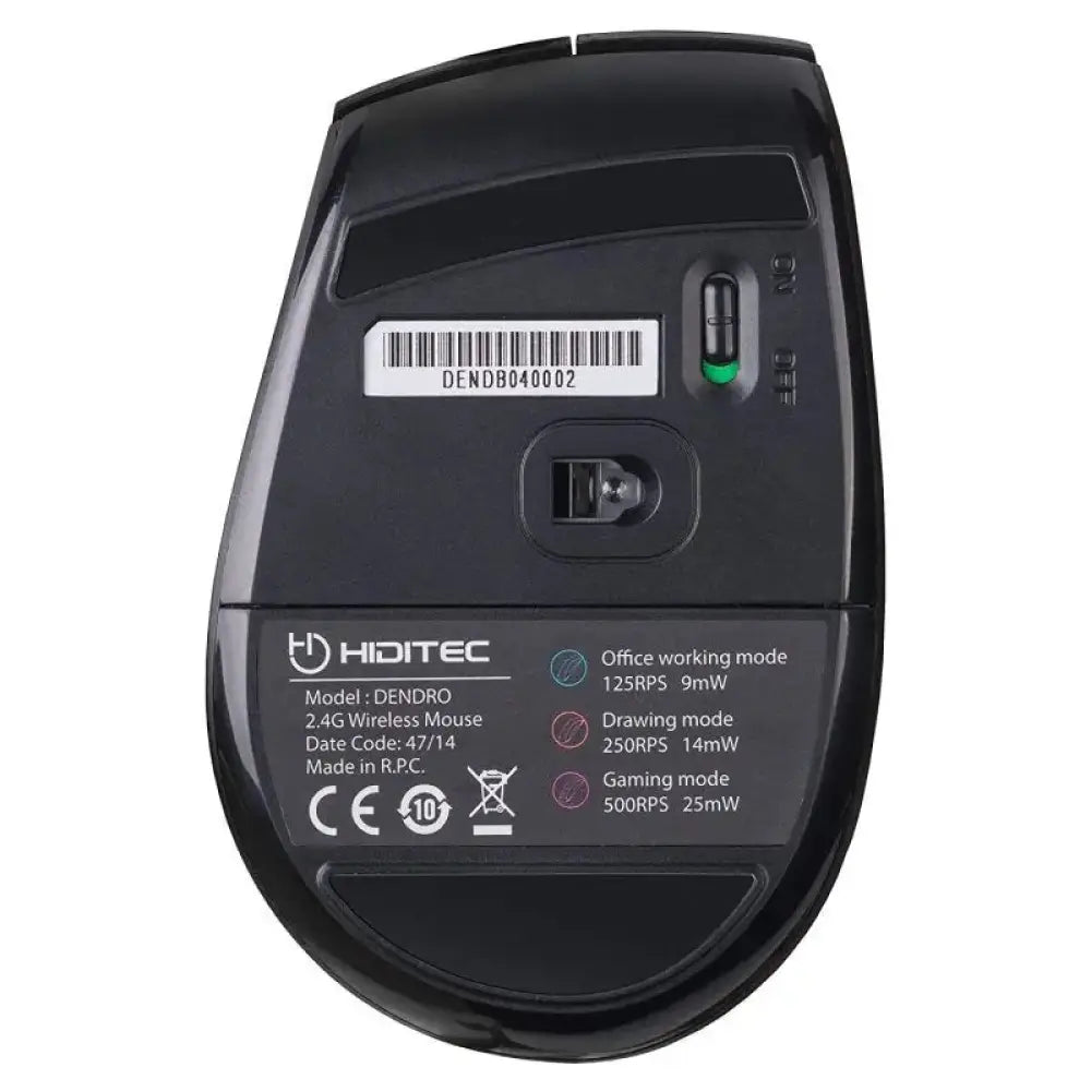 Ratón inalámbrico HIDITEC Dendro con sensor Avago A3000, diseño ergonómico y botones programables para uso cómodo y preciso
