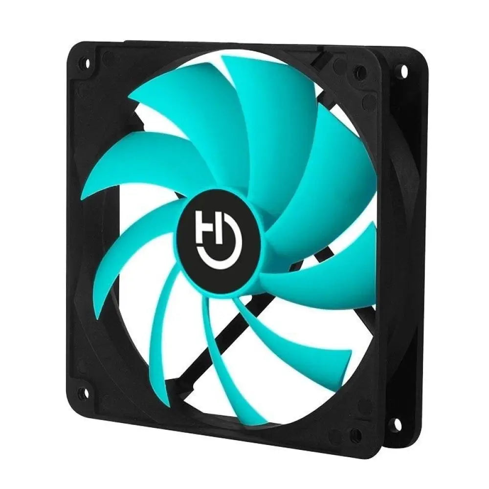 Ventilador de refrigeración HIDITEC HDT-12 para gaming, con aspas negras y diseño eficiente para mantener la temperatura del equipo.