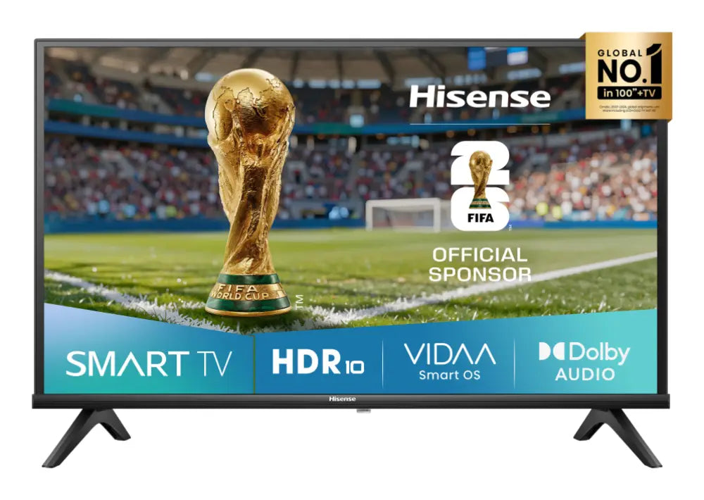Televisor LED Hisense 32A4Q de 81.3 cm (32 pulgadas) con pantalla HD, Smart TV y conexión Wi-Fi en color negro.