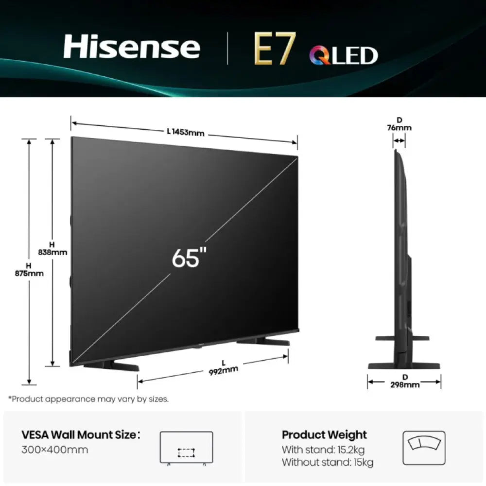 Hisense 65E77Q 165.1 cm (65") 4K Ultra HD Smart TV Wifi Negro - detalle