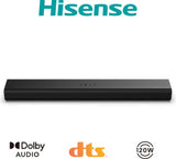 Barras de sonido Hisense HS1000 en color negro con tecnología Bluetooth y 2.0 canales, potencia de 120 W.