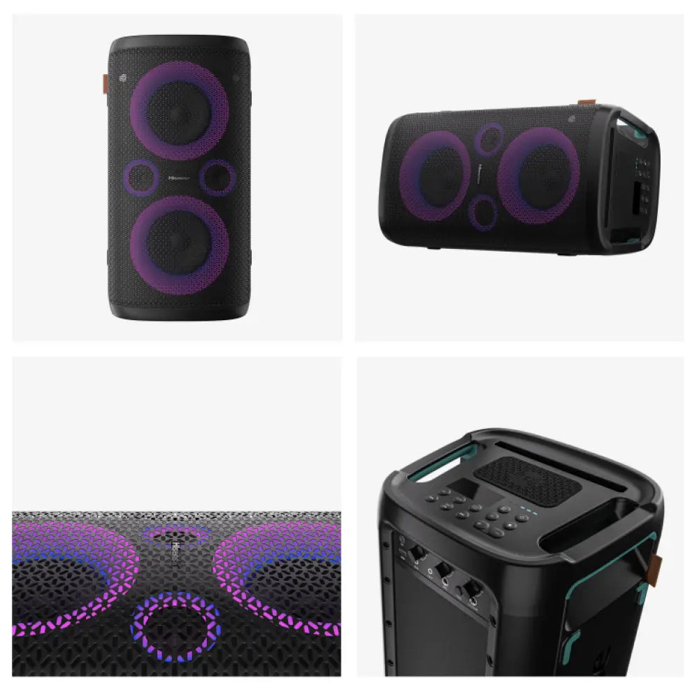 Altavoz portátil Hisense Party Storm para fiestas, negro, con potencia de 300 W y diseño robusto para eventos y celebraciones.