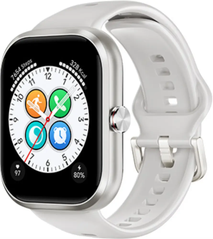 Reloj inteligente HONOR Choice con pantalla AMOLED táctil blanca de 4.95 cm, GPS y diseño moderno.