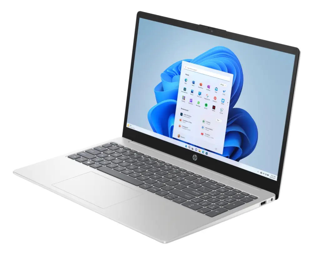 Portátil HP 15-fc0129ns con procesador AMD Ryzen 7, pantalla Full HD 15.6", 8 GB RAM, 512 GB SSD y Wi-Fi 6 en color plata.