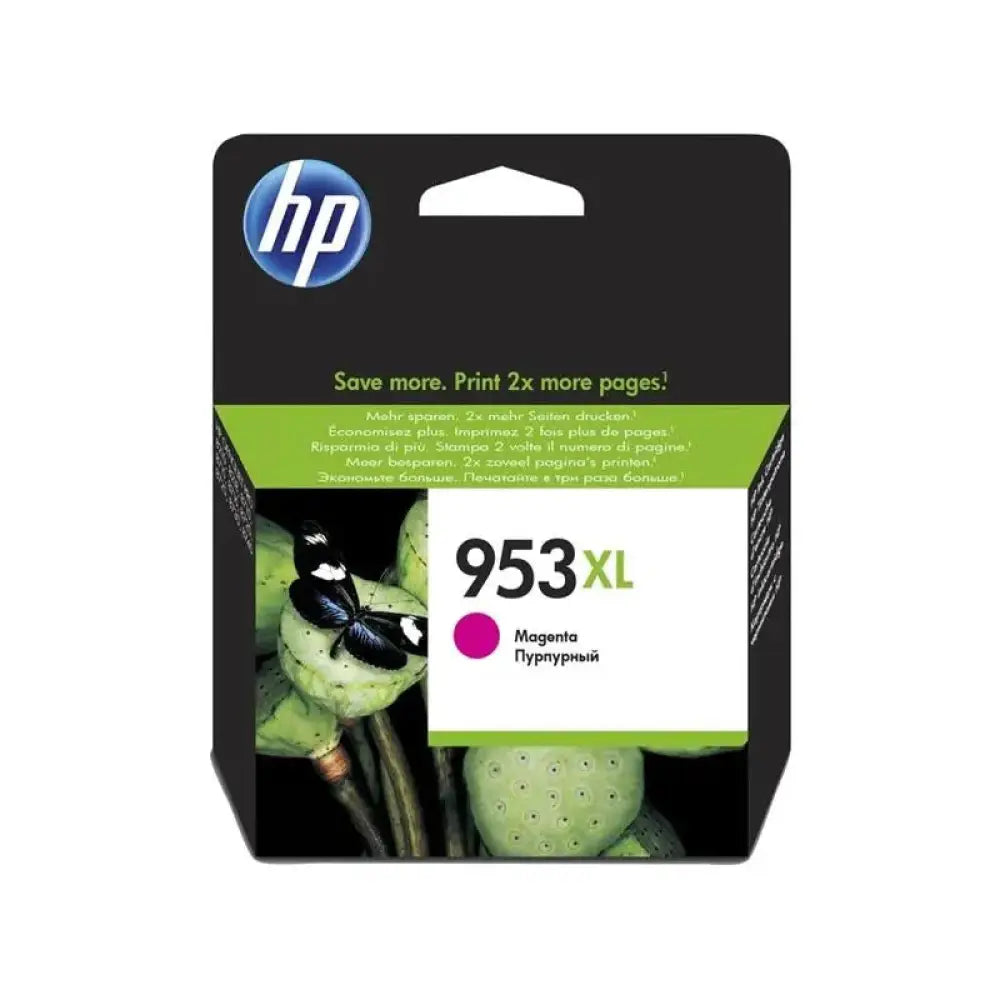 Cartucho de tinta original HP 953XL magenta, muestra el color vibrante del cartucho para impresoras HP.