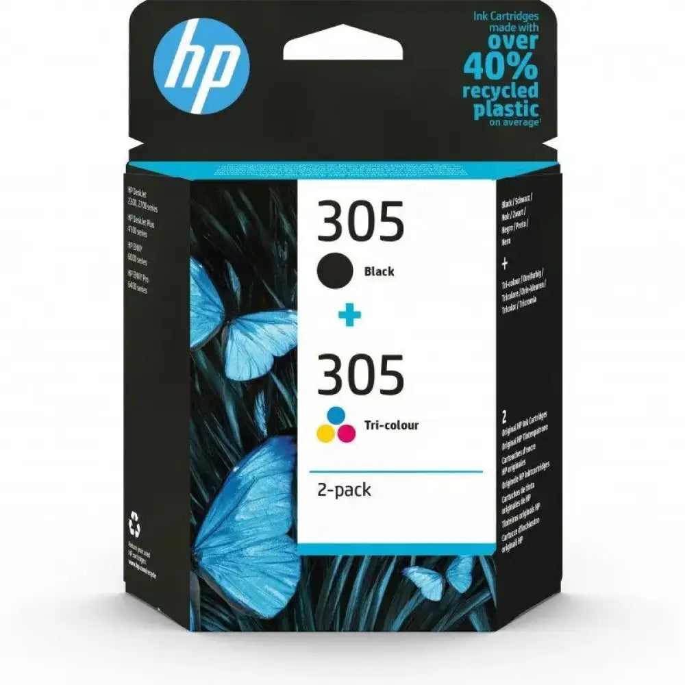 Cartuchos de tinta original HP Multipack 305 en negro y color, compatibles para impresoras HP.