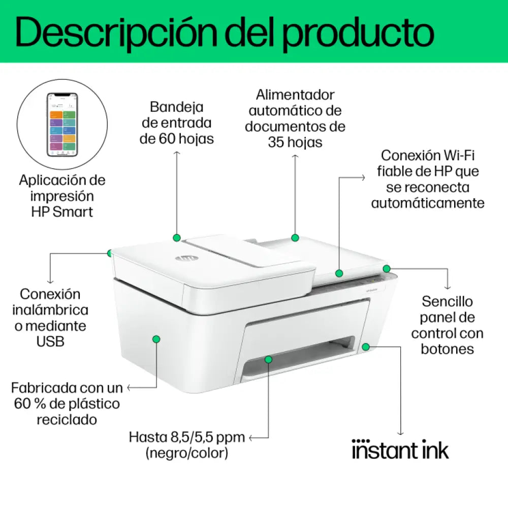HP DeskJet 4220e Inalámbrico All-in-One Color Impresora. Instant Ink; Fotocopiadora. escáner - detalle