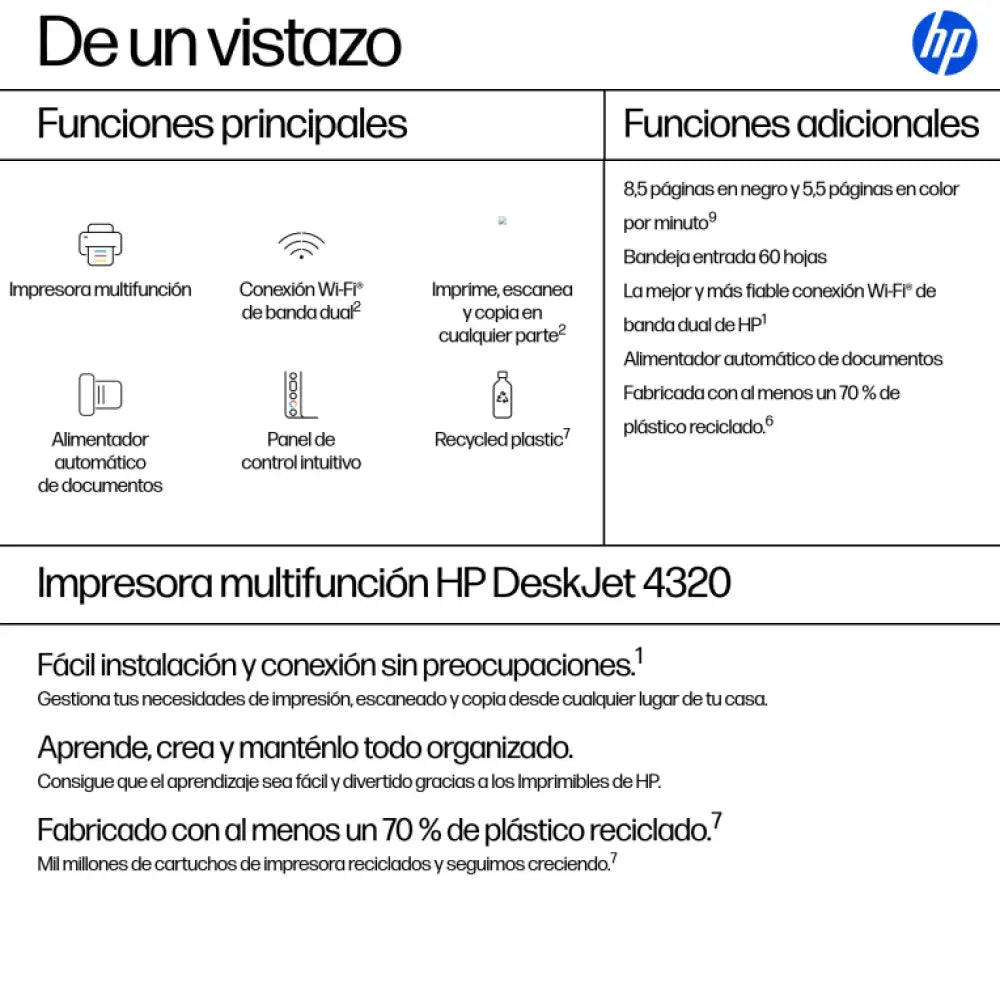 HP DeskJet 4320 Inalámbrico All-in-One Color Impresora - detalle