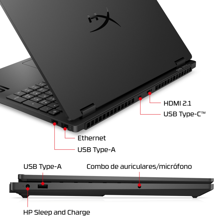 HP HyperX OMEN 15 inch Gaming Laptop PC 15-gb0016ns AMD Ryzen™ 7 260 38,9 cm (15.3") 2K 24 GB DDR5-SDRAM NVIDIA GeForce RTX 5060 Wi-Fi 6 (802.11ax) FreeDOS AI PC Negro - detalle