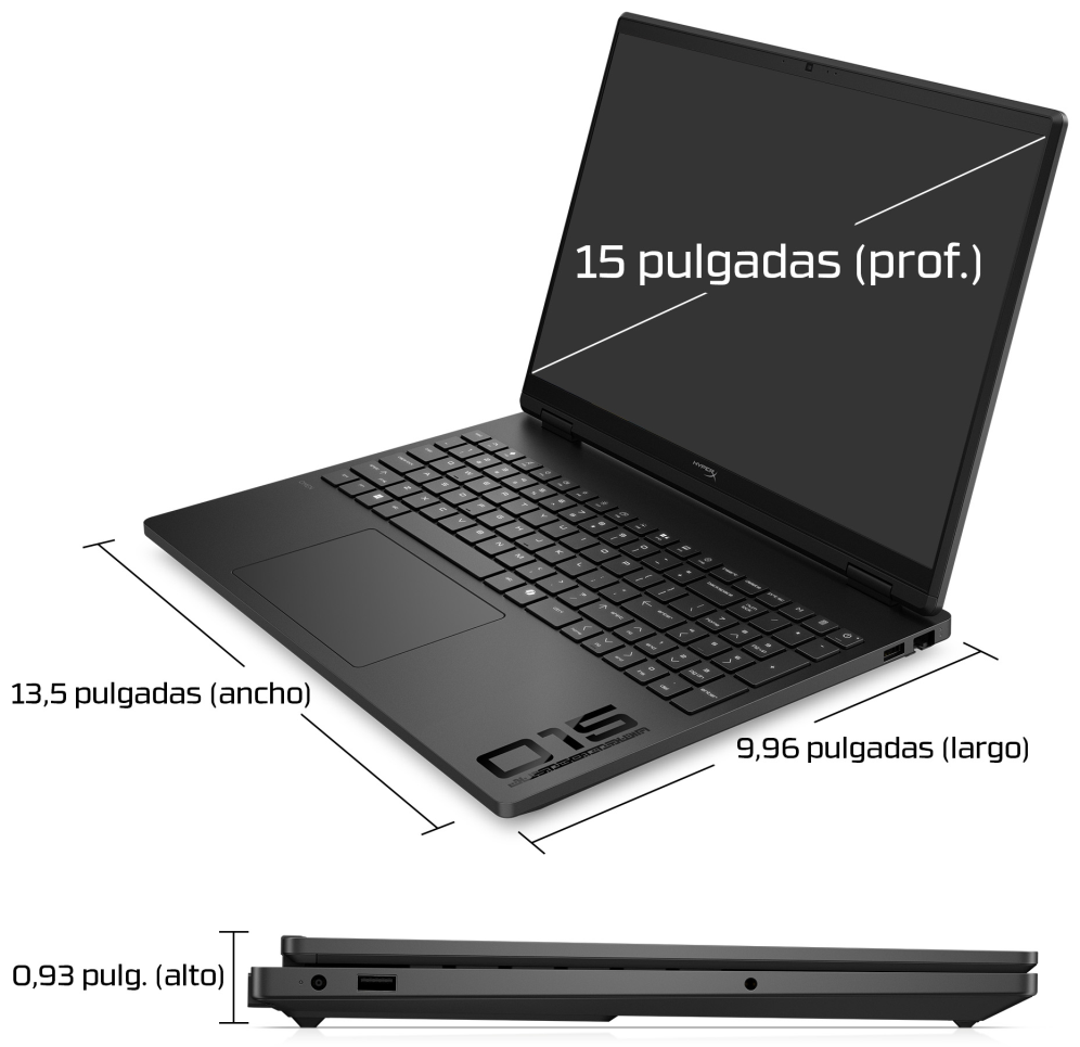 HP HyperX OMEN 15 inch Gaming Laptop PC 15-gb0016ns AMD Ryzen™ 7 260 38,9 cm (15.3") 2K 24 GB DDR5-SDRAM NVIDIA GeForce RTX 5060 Wi-Fi 6 (802.11ax) FreeDOS AI PC Negro - detalle