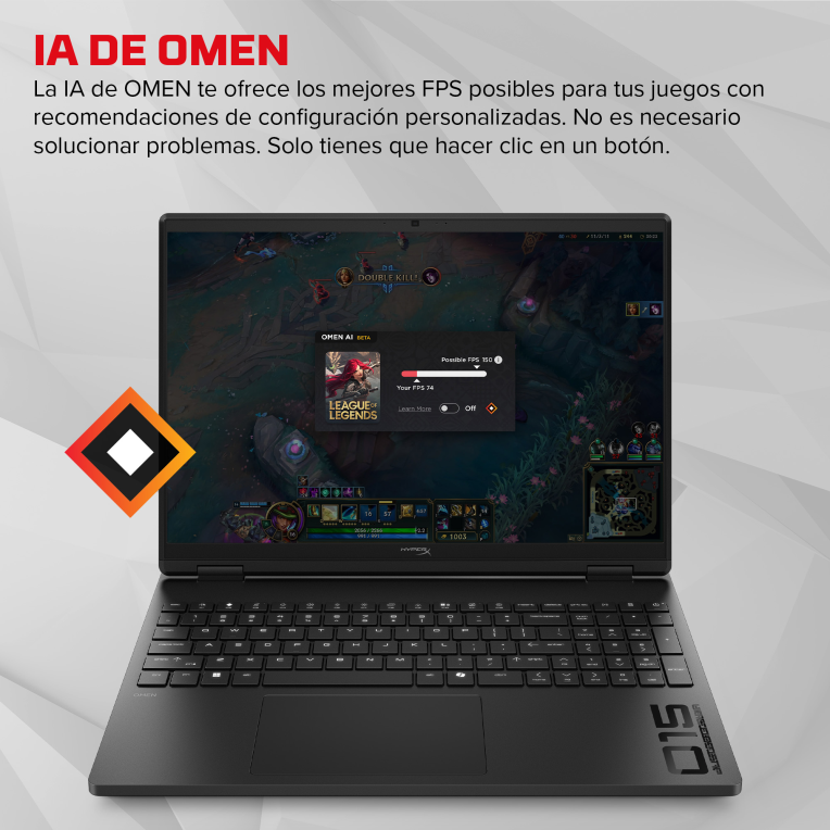 HP HyperX OMEN 15 inch Gaming Laptop PC 15-gb0016ns AMD Ryzen™ 7 260 38,9 cm (15.3") 2K 24 GB DDR5-SDRAM NVIDIA GeForce RTX 5060 Wi-Fi 6 (802.11ax) FreeDOS AI PC Negro - detalle