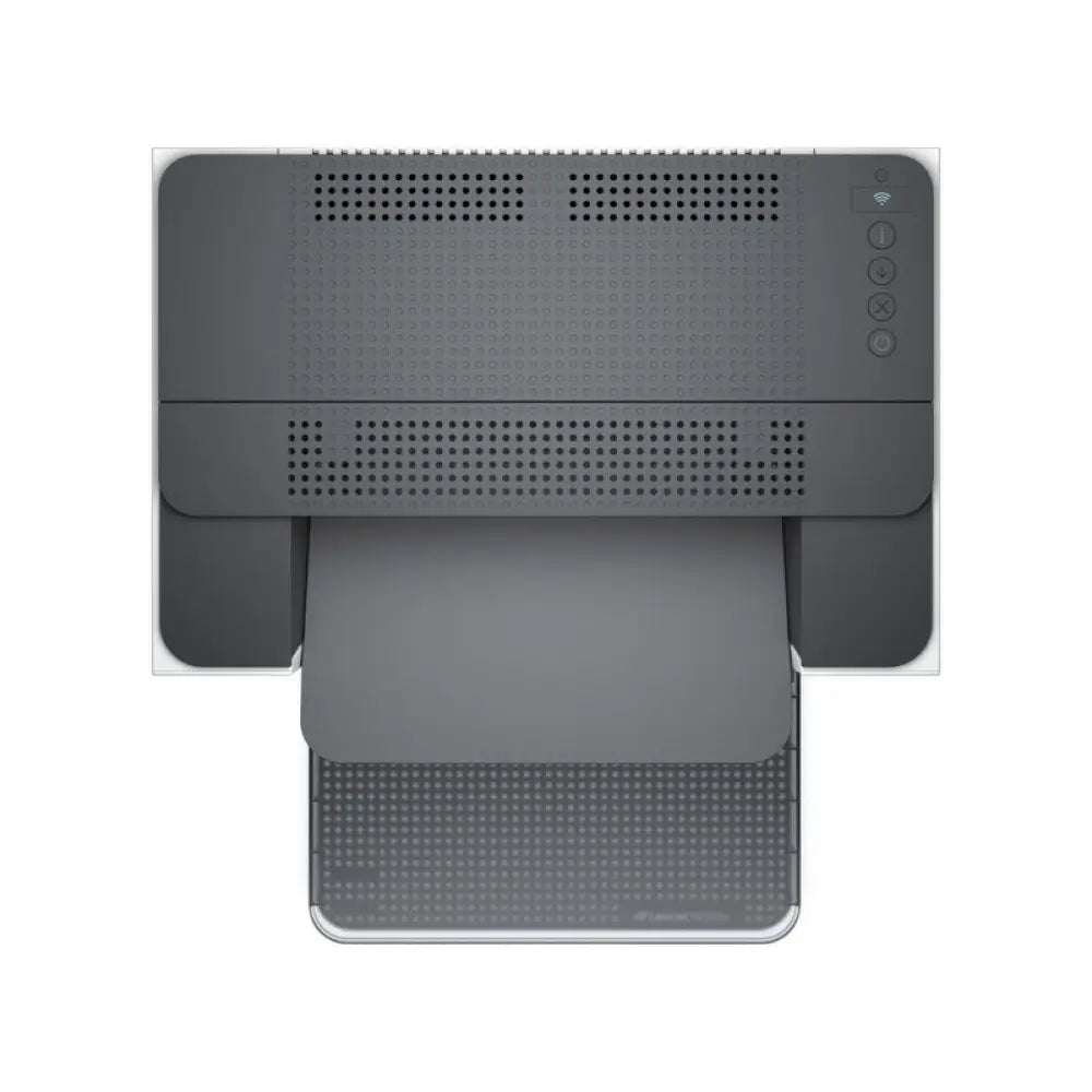 Impresora láser HP LaserJet M209dw en color blanca con conectividad Wi-Fi, vista frontal en oficina.