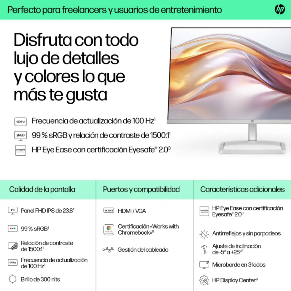 HP Monitor FHD serie 5 de 23.8 pulgadas - 524sf - detalle